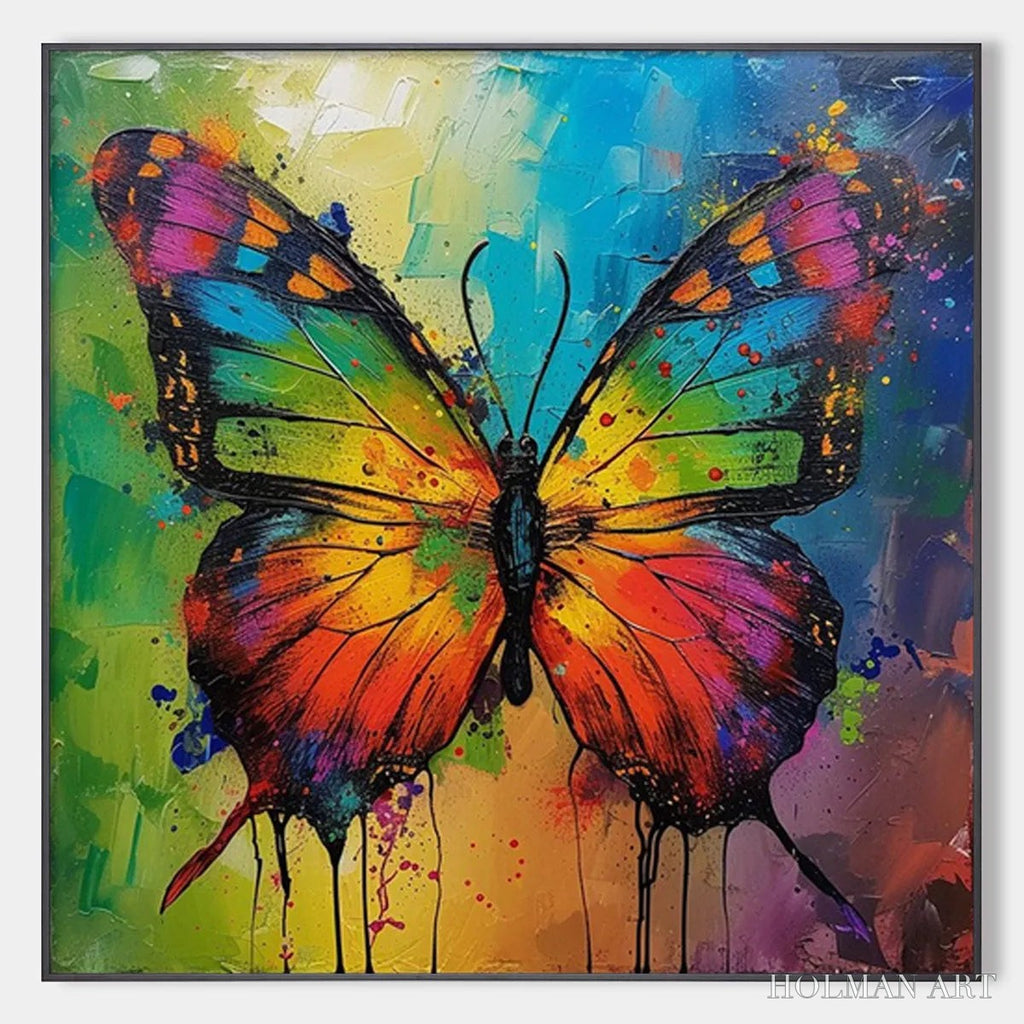 HOLMAN ART Iridescent Wings – Square Colorful Butterfly Oil Painting on Canvas - image 1