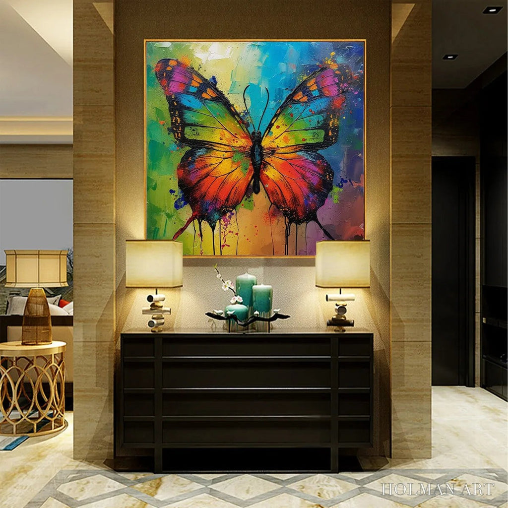 HOLMAN ART Iridescent Wings – Square Colorful Butterfly Oil Painting on Canvas - image 2