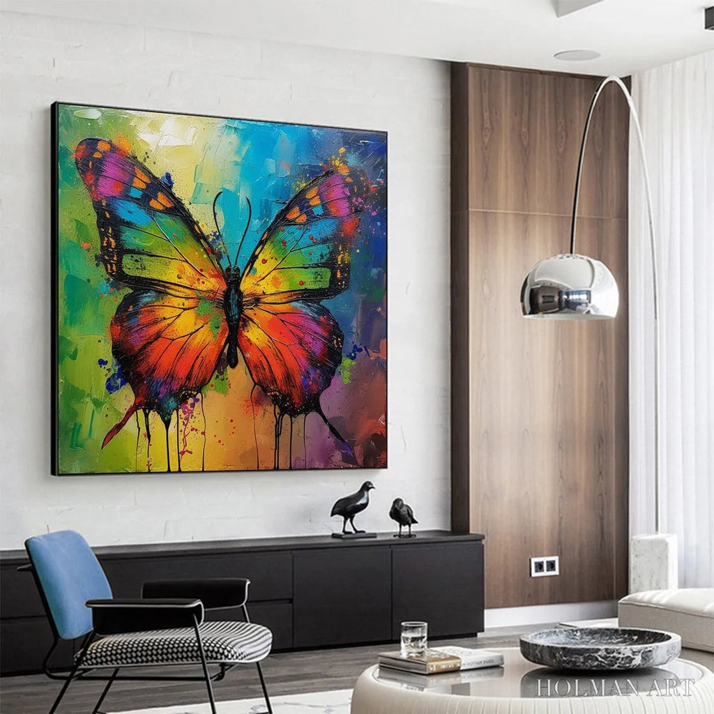HOLMAN ART Iridescent Wings – Square Colorful Butterfly Oil Painting on Canvas - image 3