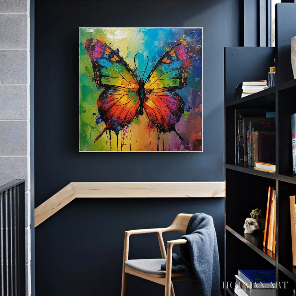 HOLMAN ART Iridescent Wings – Square Colorful Butterfly Oil Painting on Canvas - image 4