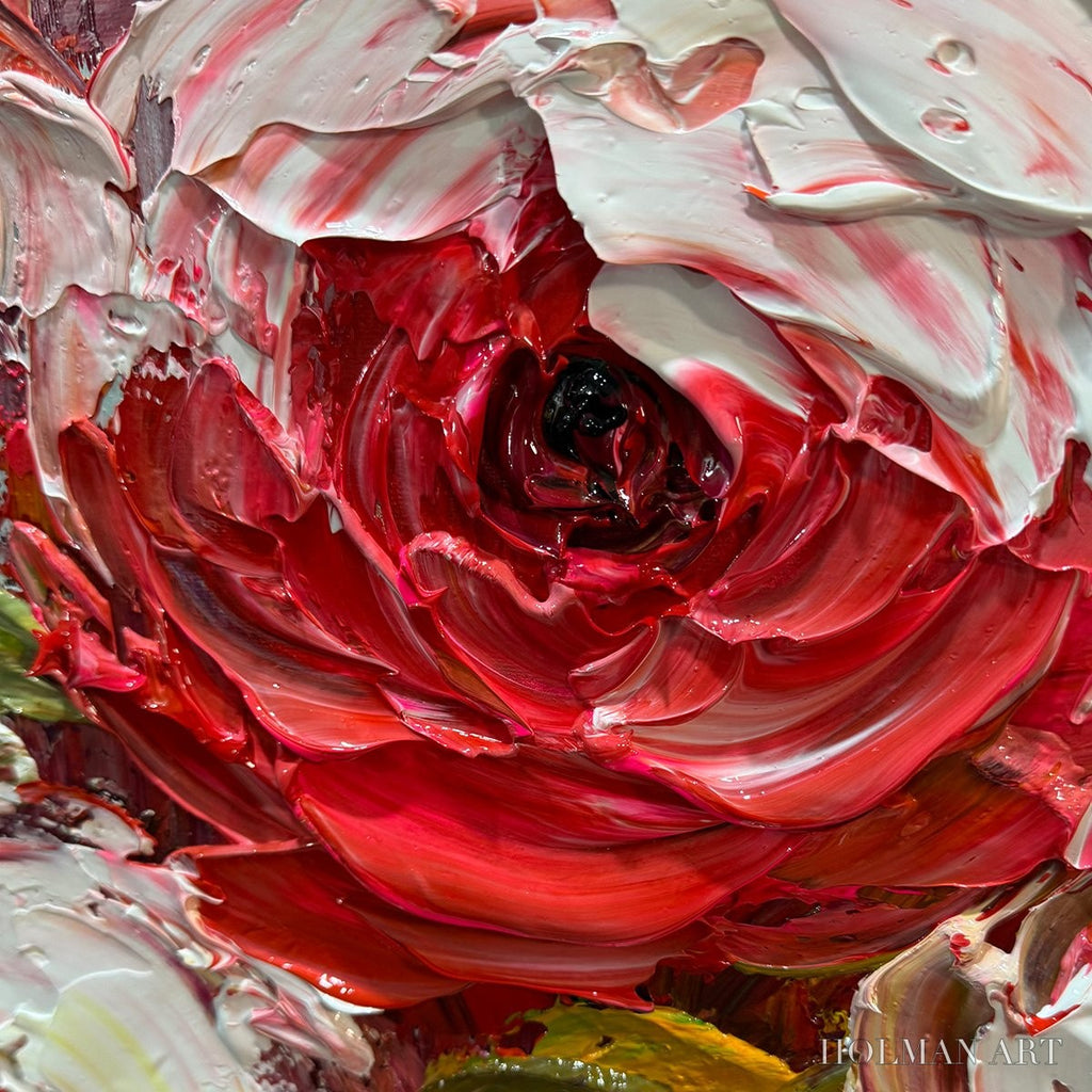 HOLMAN ART Crimson Rhapsody – Impasto Red Rose Painting - image 3