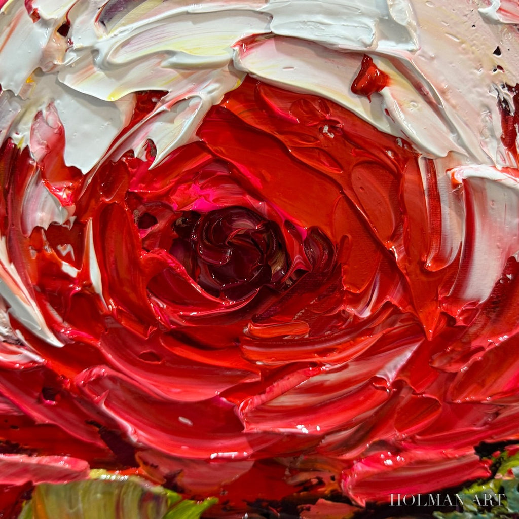 HOLMAN ART Crimson Rhapsody – Impasto Red Rose Painting - image 5