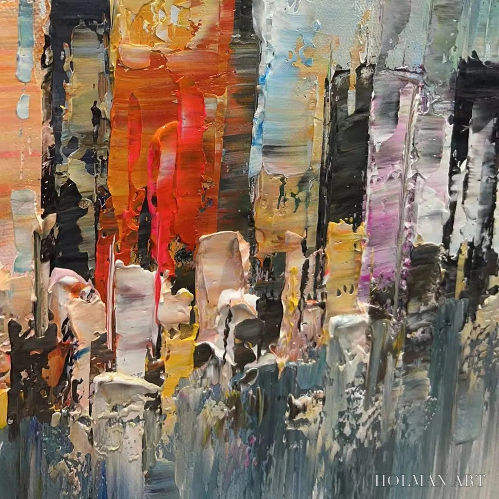 HOLMAN ART Metropolitan Reflections – Panoramic Cityscape Oil Painting - image 3