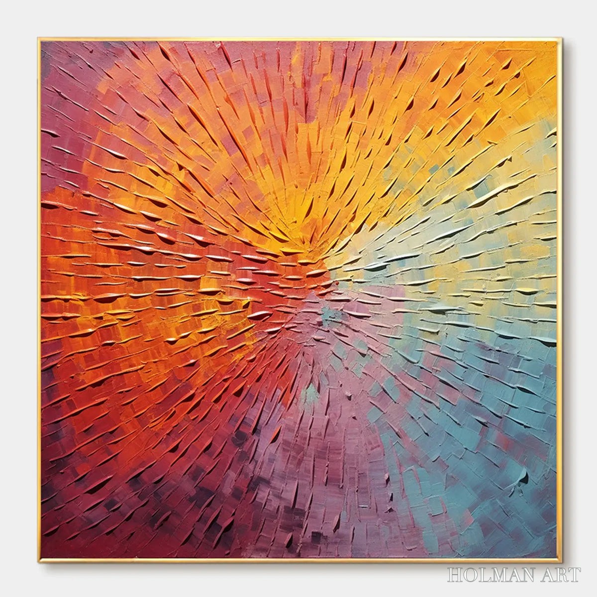 HOLMAN ART Burst of Color – Square Abstract Impasto Painting, Textured , Orange, Pink, Blue - image 1