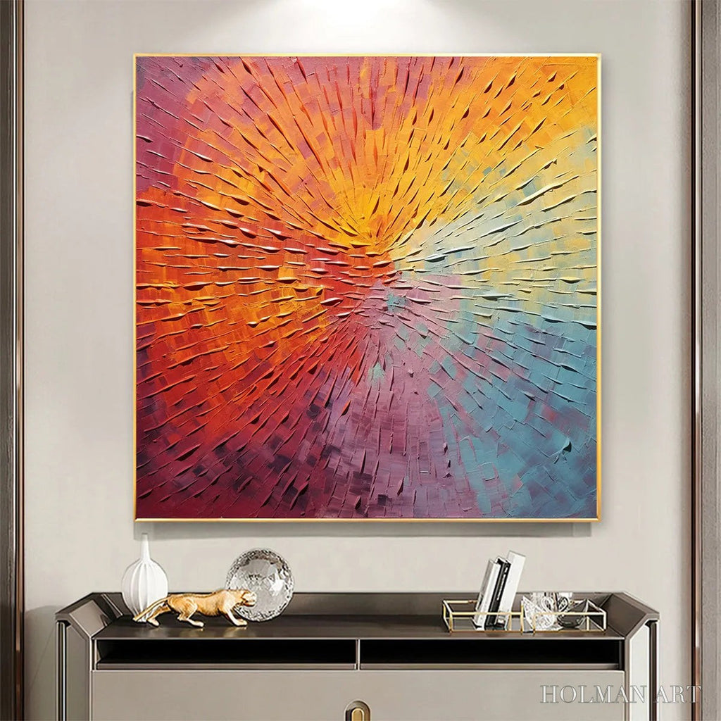 HOLMAN ART Burst of Color – Square Abstract Impasto Painting, Textured , Orange, Pink, Blue - image 2
