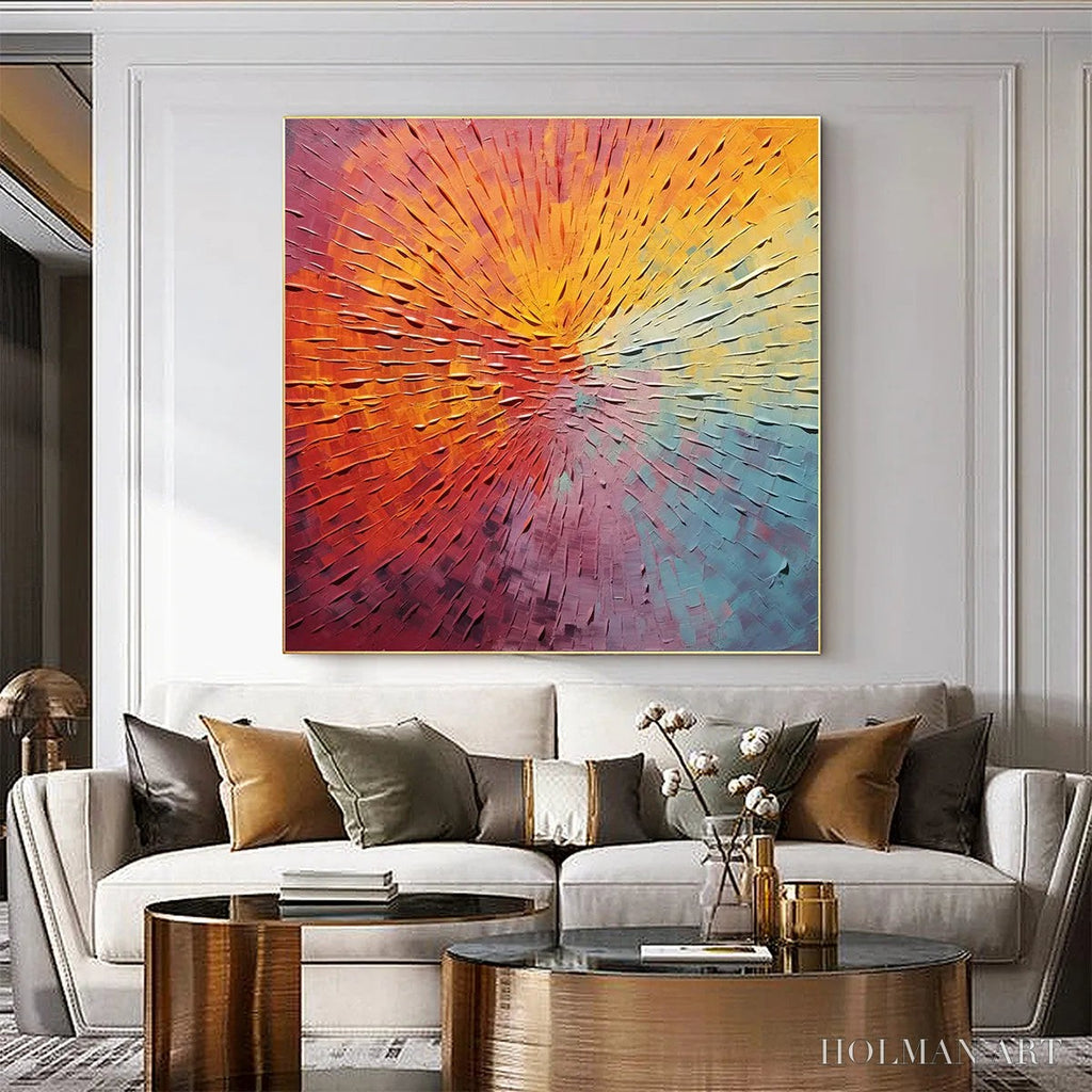 HOLMAN ART Burst of Color – Square Abstract Impasto Painting, Textured , Orange, Pink, Blue - image 6