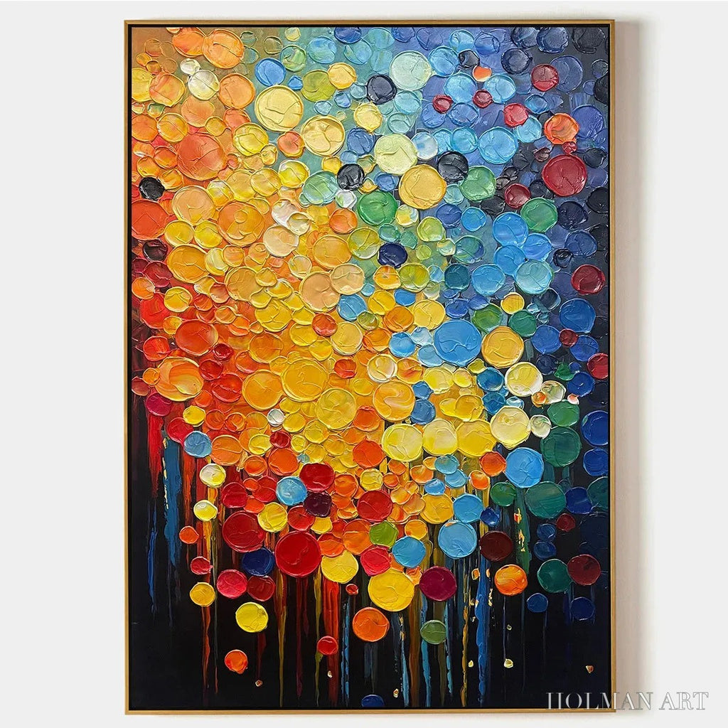HOLMAN ART Rainbow Drops – Vertical Abstract Painting with Colorful Circles, Textured Impasto, Modern - image 1