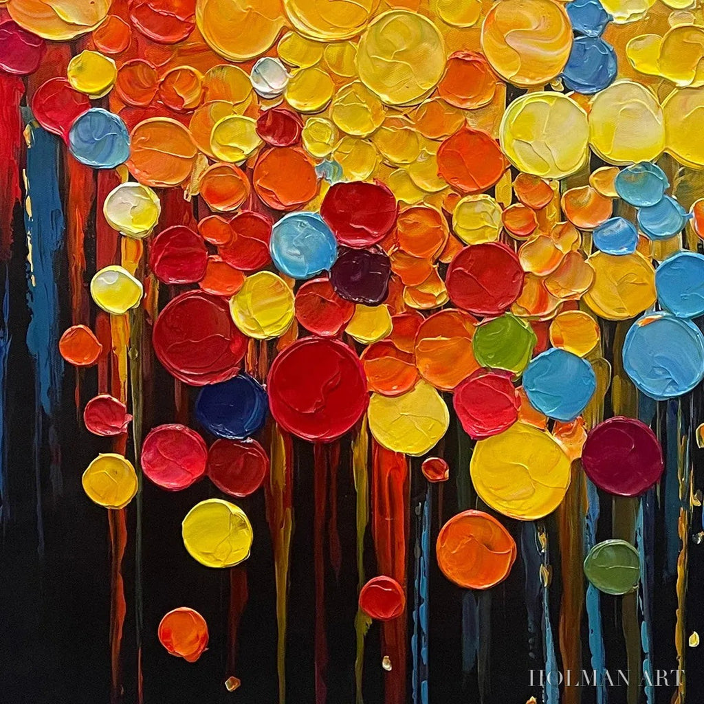 HOLMAN ART Rainbow Drops – Vertical Abstract Painting with Colorful Circles, Textured Impasto, Modern - image 3