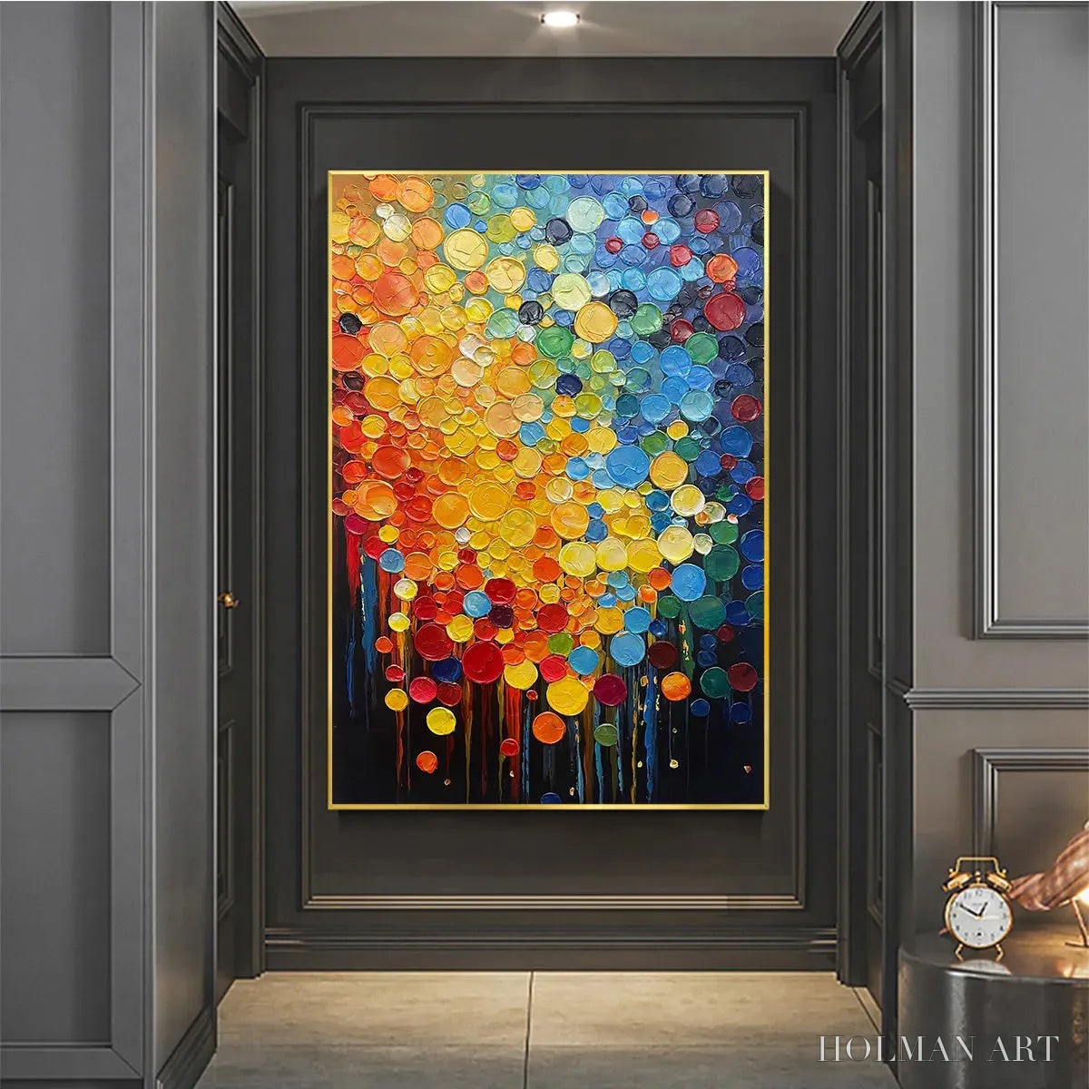 HOLMAN ART Rainbow Drops – Vertical Abstract Painting with Colorful Circles, Textured Impasto, Modern - image 4