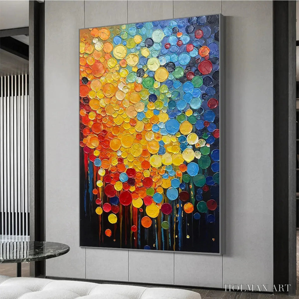 HOLMAN ART Rainbow Drops – Vertical Abstract Painting with Colorful Circles, Textured Impasto, Modern - image 5