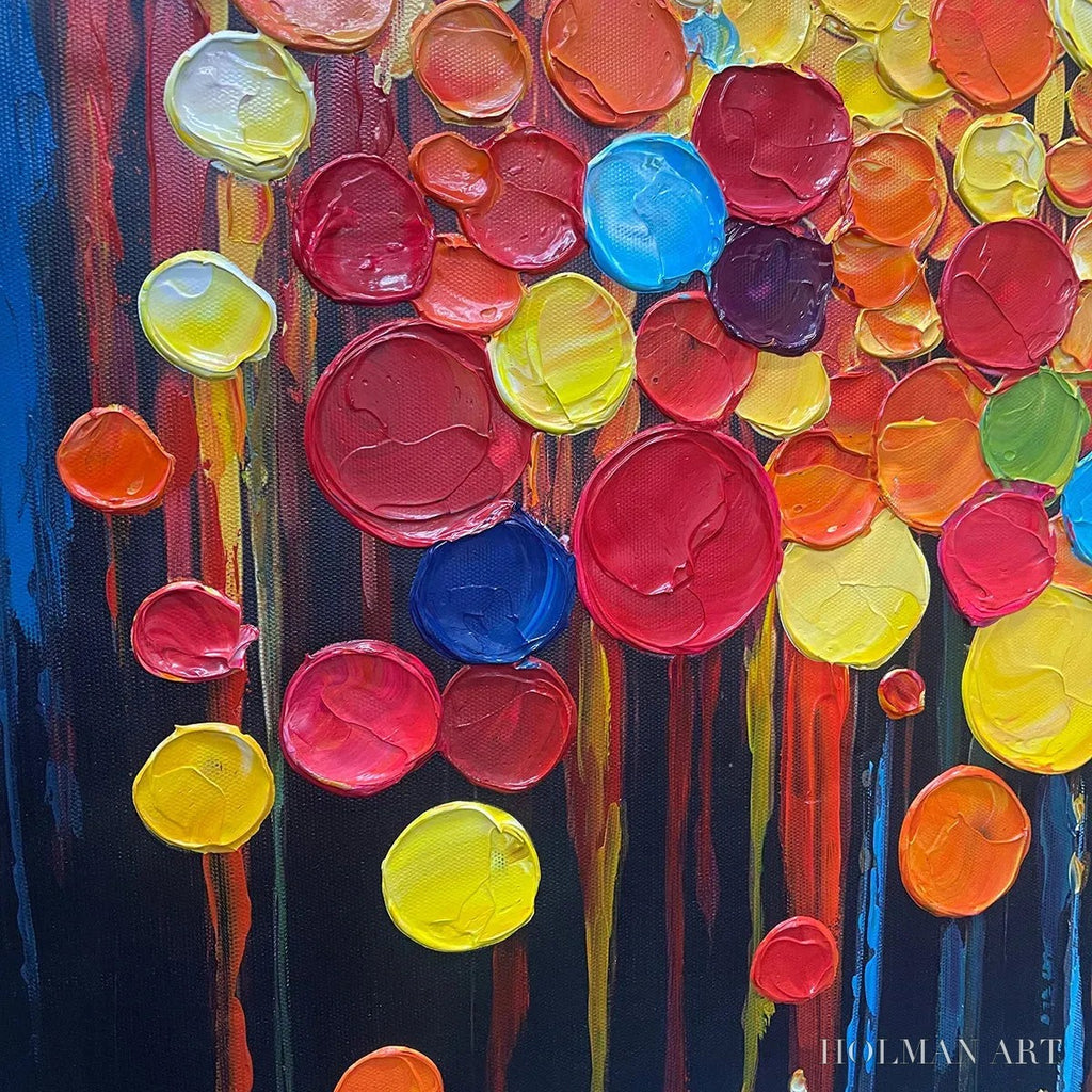 HOLMAN ART Rainbow Drops – Vertical Abstract Painting with Colorful Circles, Textured Impasto, Modern - image 6