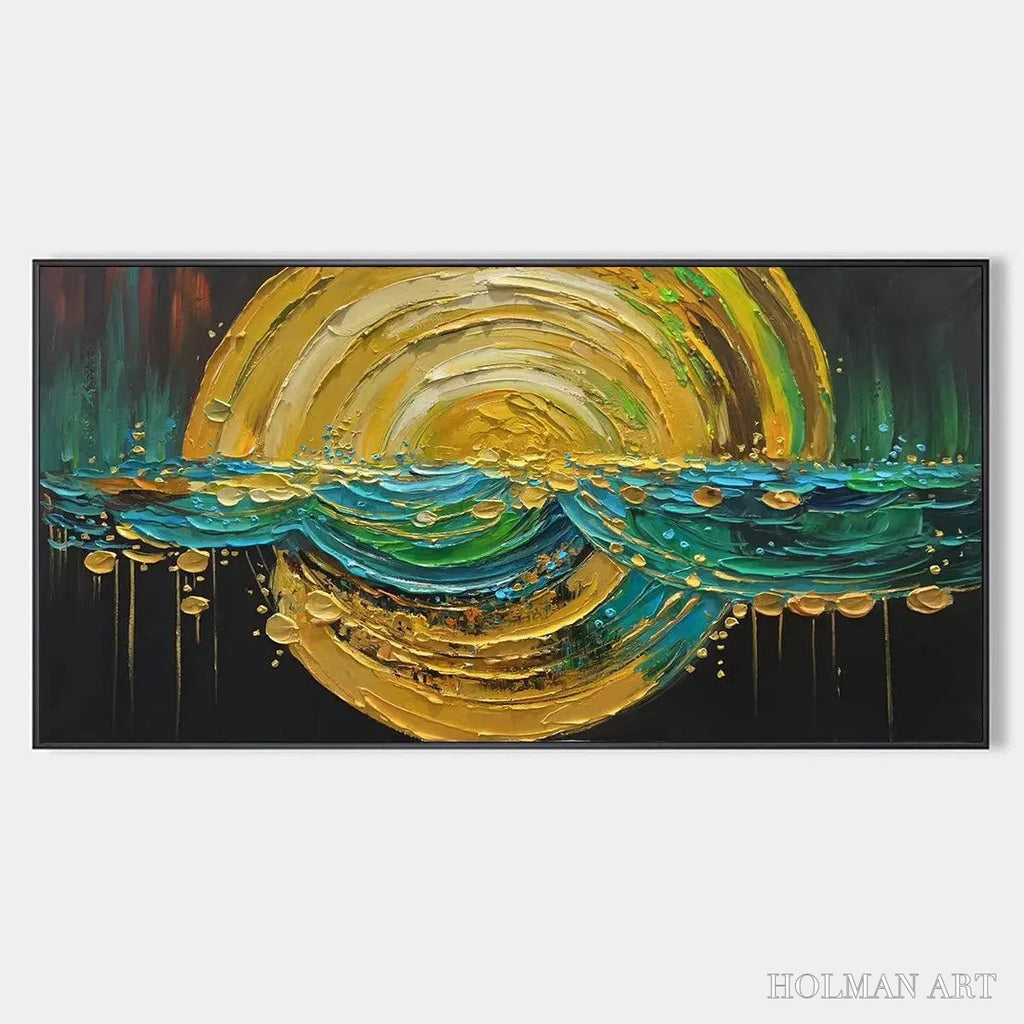 HOLMAN ART Abstract Sunburst Oil Painting - Gold and Green Art - image 1