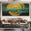 HOLMAN ART Abstract Sunburst Oil Painting - Gold and Green Art - image 2
