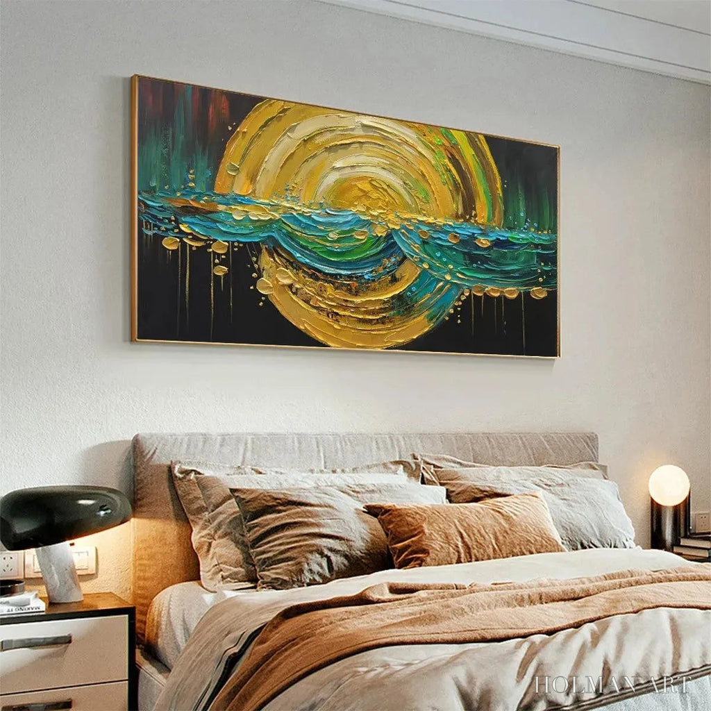 HOLMAN ART Abstract Sunburst Oil Painting - Gold and Green Art - image 5