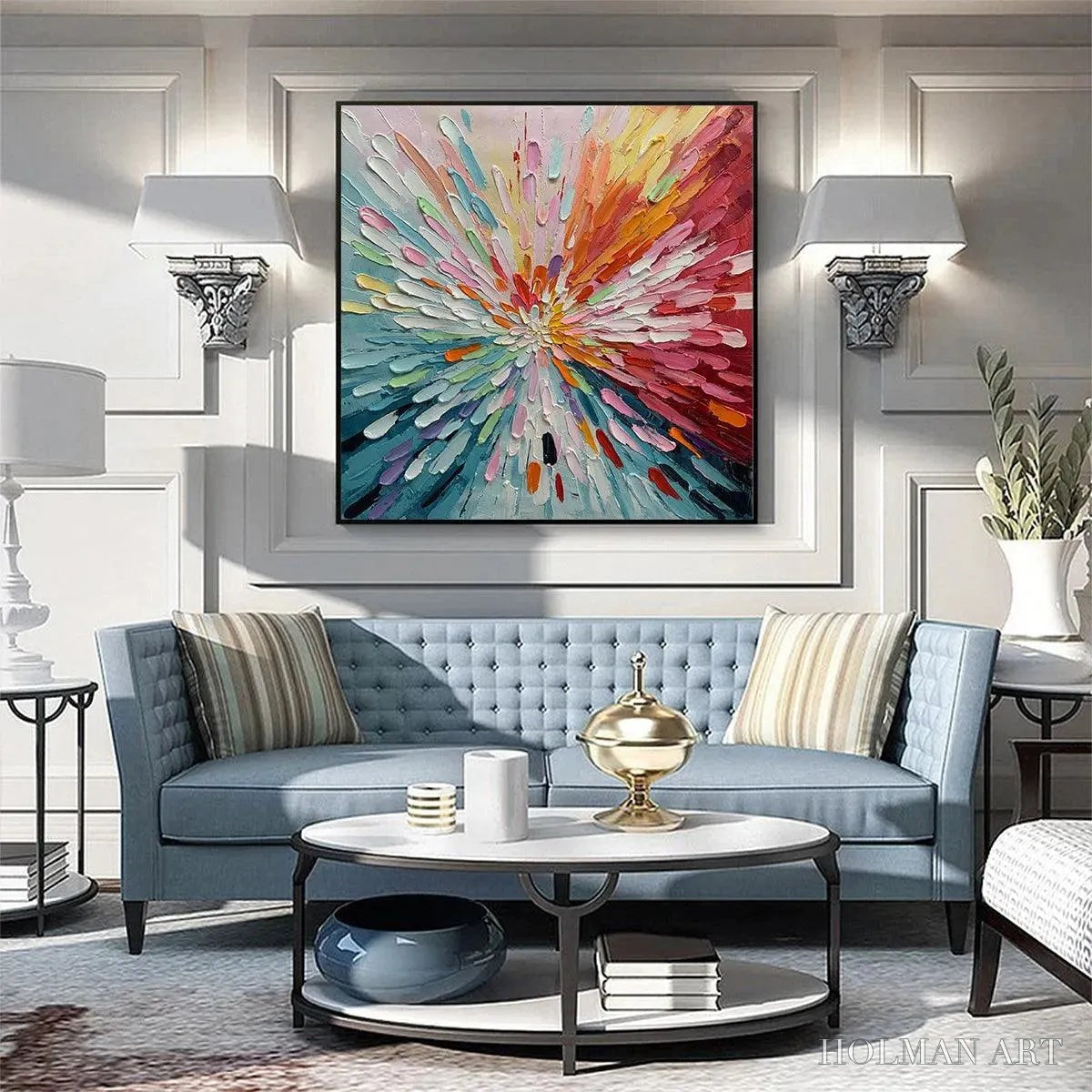 HOLMAN ART Colorful Abstract Burst Oil Painting - Modern Art - image 6