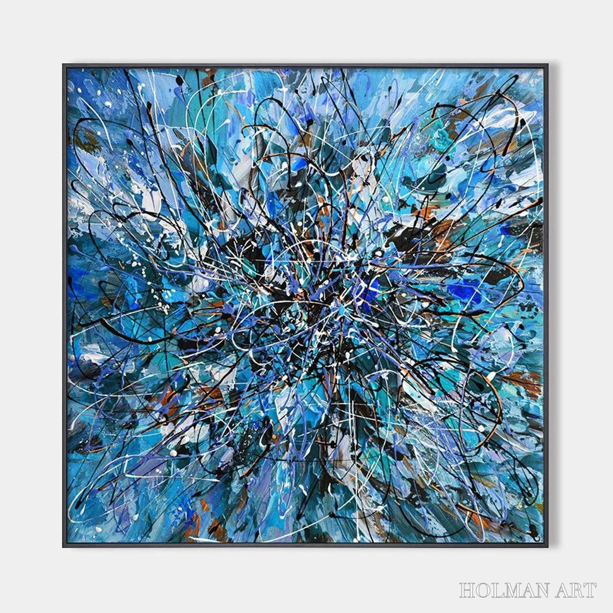 HOLMAN ART Azure Exploration – Abstract Blue and Black Oil Painting - image 1