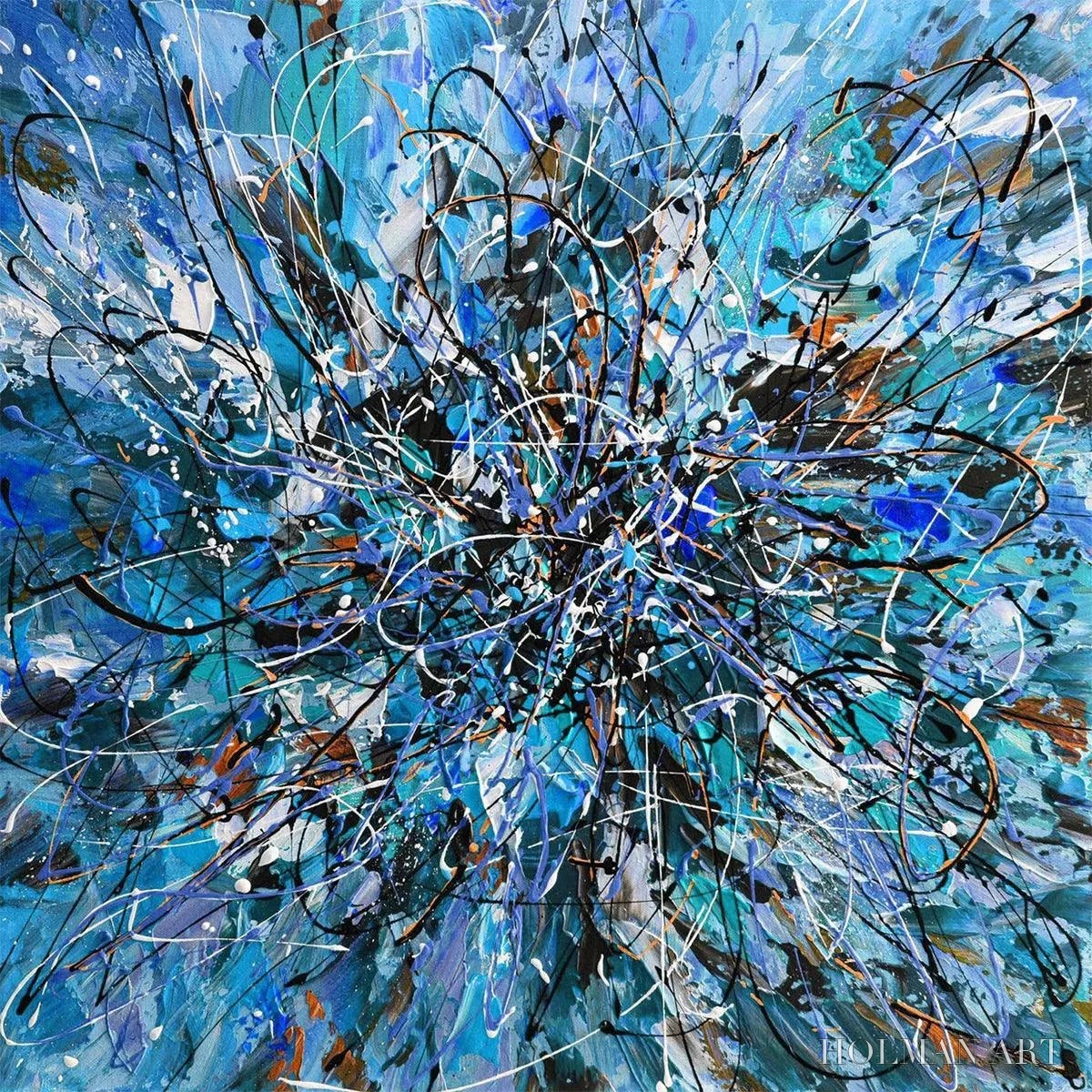 HOLMAN ART Azure Exploration – Abstract Blue and Black Oil Painting - image 3