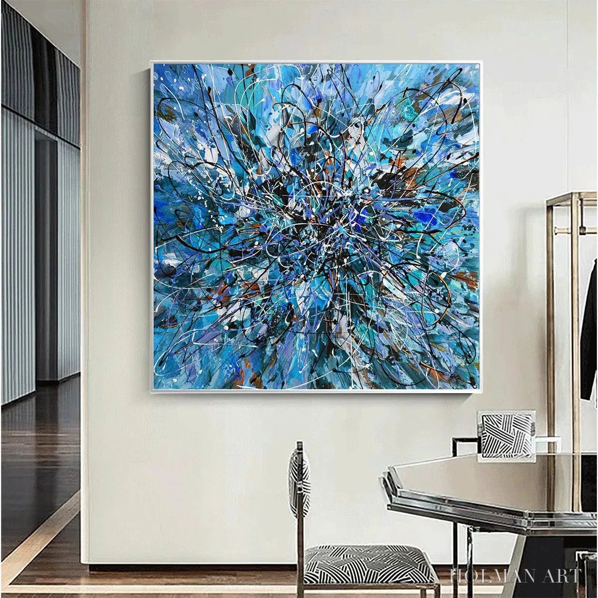HOLMAN ART Azure Exploration – Abstract Blue and Black Oil Painting - image 4