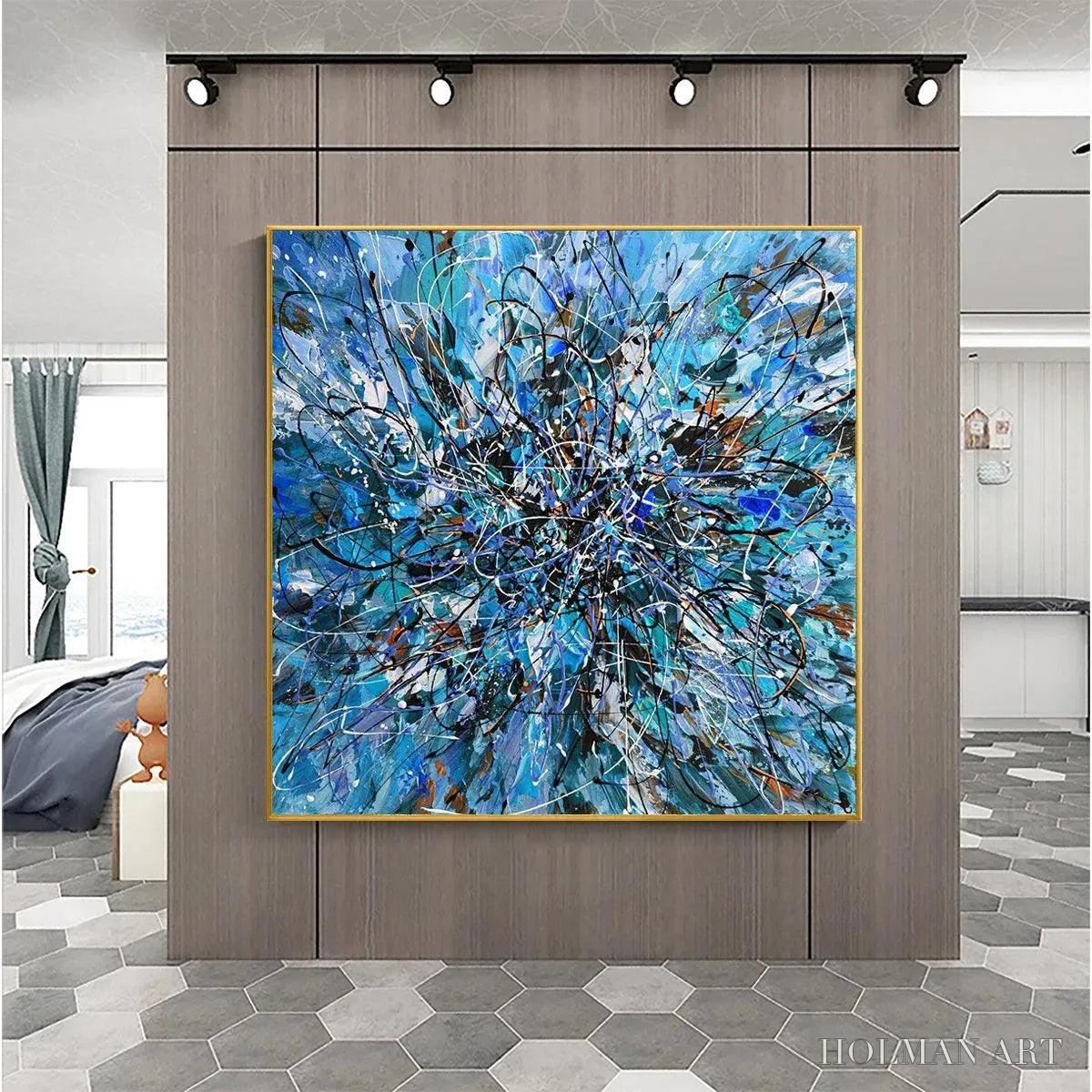 HOLMAN ART Azure Exploration – Abstract Blue and Black Oil Painting - image 5
