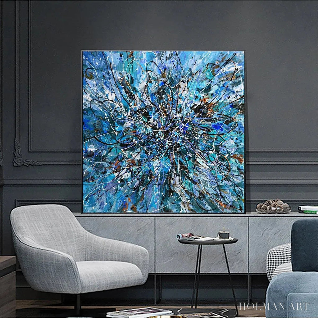 HOLMAN ART Azure Exploration – Abstract Blue and Black Oil Painting - image 6