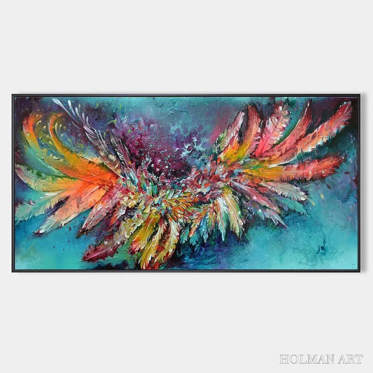 HOLMAN ART Plumage Fire – Vibrant Abstract Feather Oil Painting - image 1