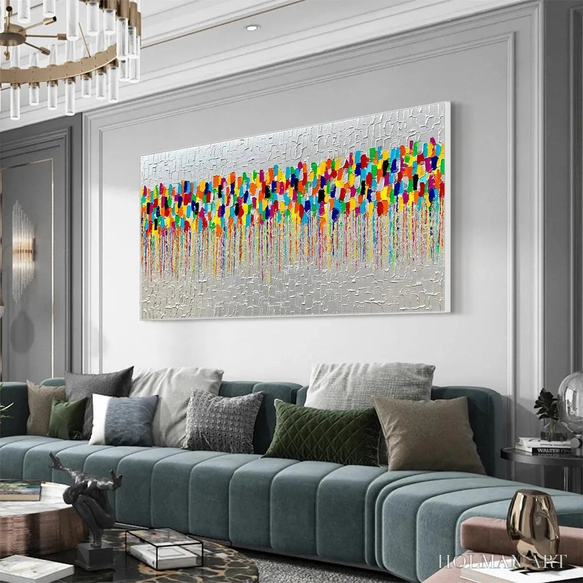HOLMAN ART Colorfall – Vibrant Abstract Oil Painting on Silver Leaf - image 4