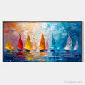 HOLMAN ART Regatta – Textured Sailboat Painting, Impasto , Panoramic Canvas, Coastal Decor - image 1