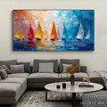 HOLMAN ART Regatta – Textured Sailboat Painting, Impasto , Panoramic Canvas, Coastal Decor - image 2