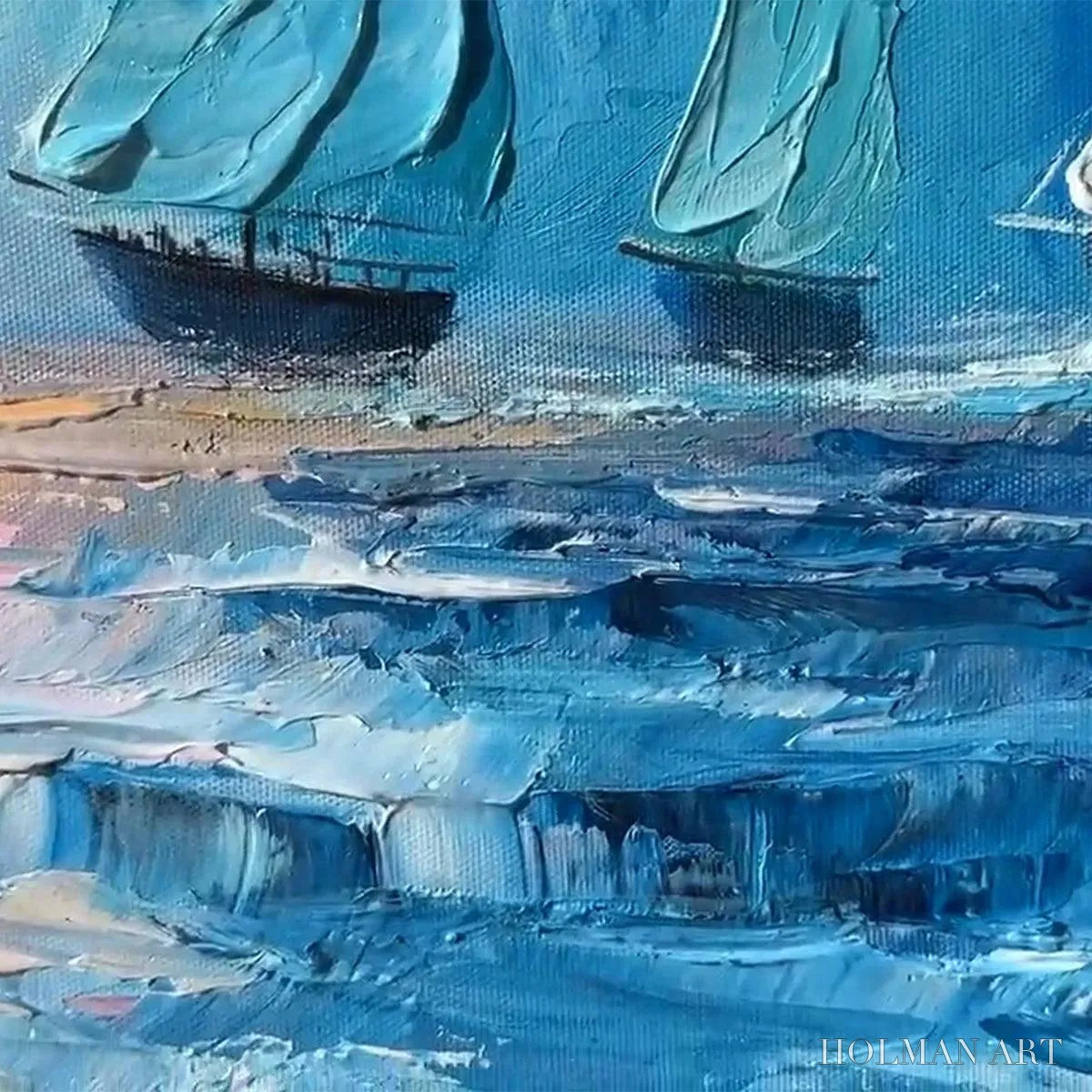 HOLMAN ART Regatta – Textured Sailboat Painting, Impasto , Panoramic Canvas, Coastal Decor - image 3