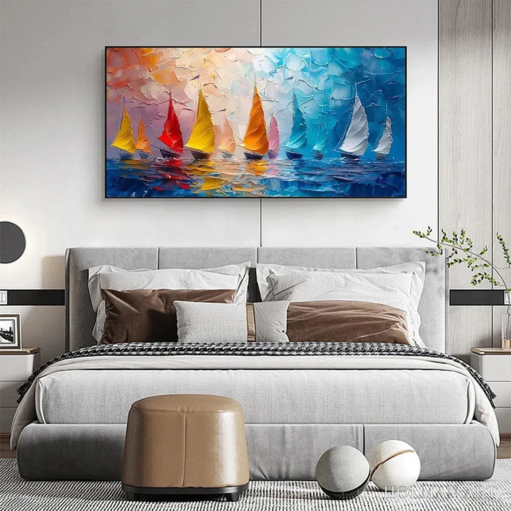HOLMAN ART Regatta – Textured Sailboat Painting, Impasto , Panoramic Canvas, Coastal Decor - image 5