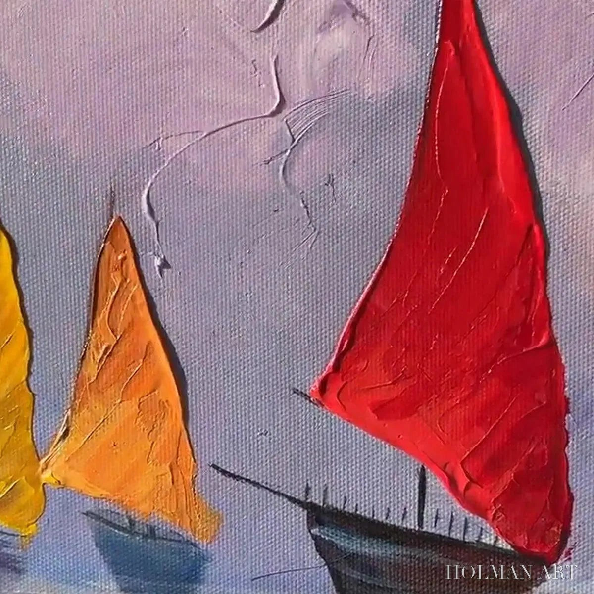 HOLMAN ART Regatta – Textured Sailboat Painting, Impasto , Panoramic Canvas, Coastal Decor - image 6