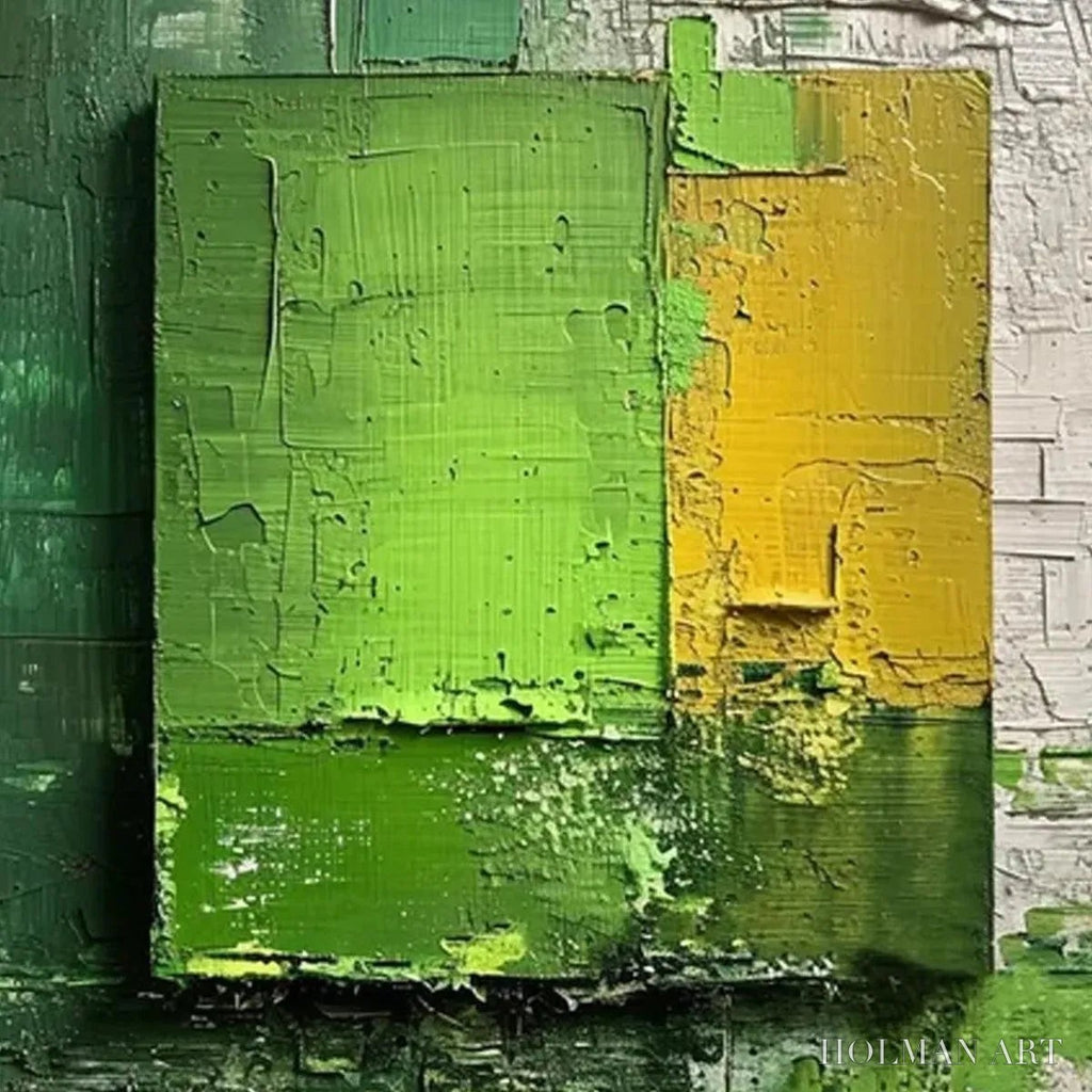 HOLMAN ART Green and Yellow Textured Blocks – Impasto Abstract Painting, Vertical - image 4