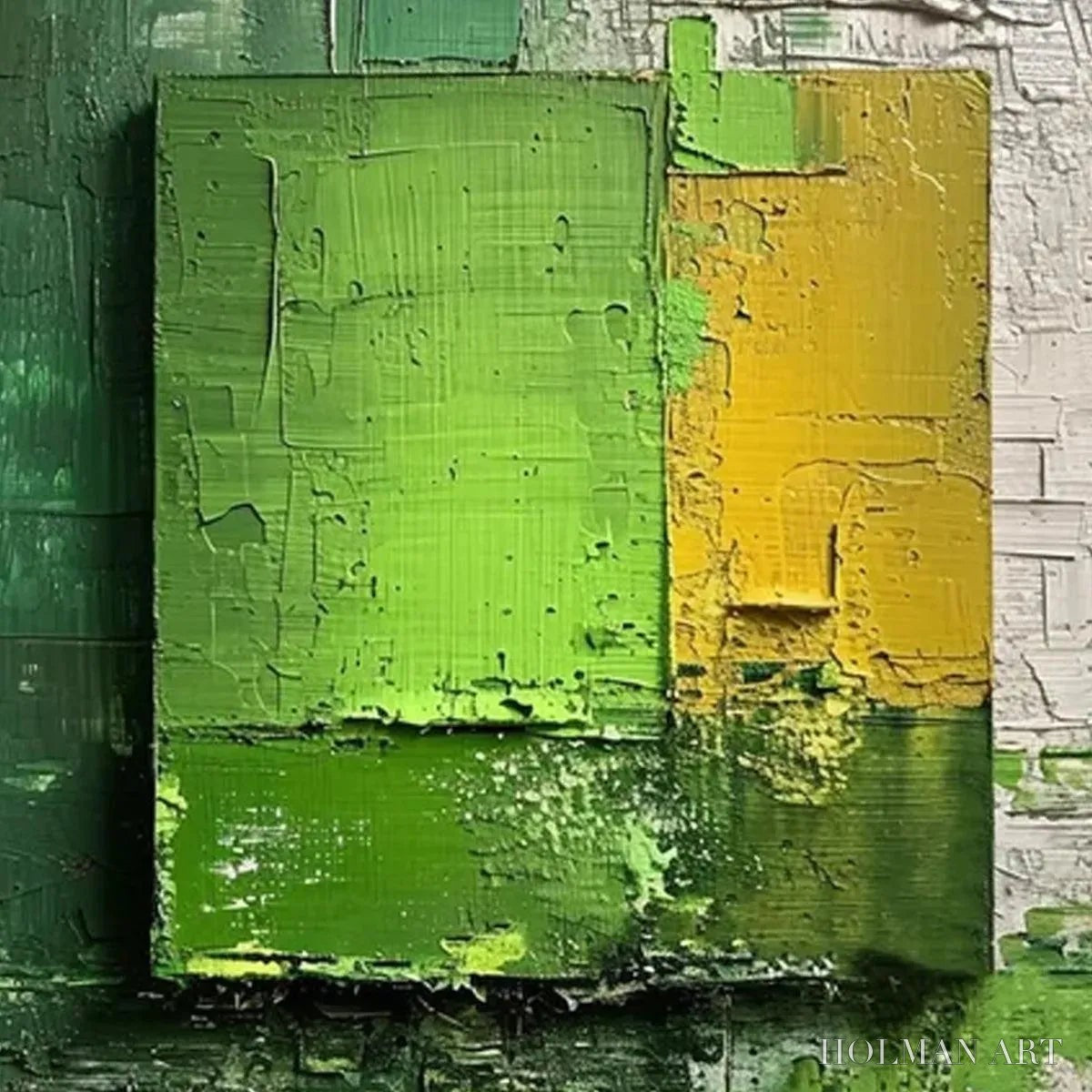 HOLMAN ART Green and Yellow Textured Blocks – Impasto Abstract Painting, Vertical - image 4