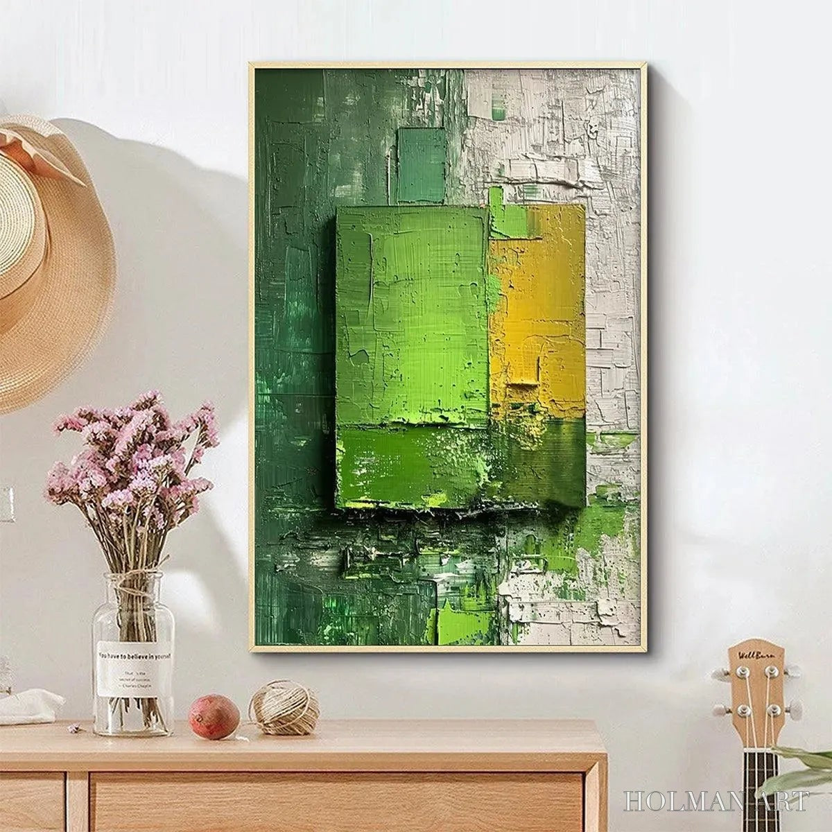 HOLMAN ART Green and Yellow Textured Blocks – Impasto Abstract Painting, Vertical - image 5