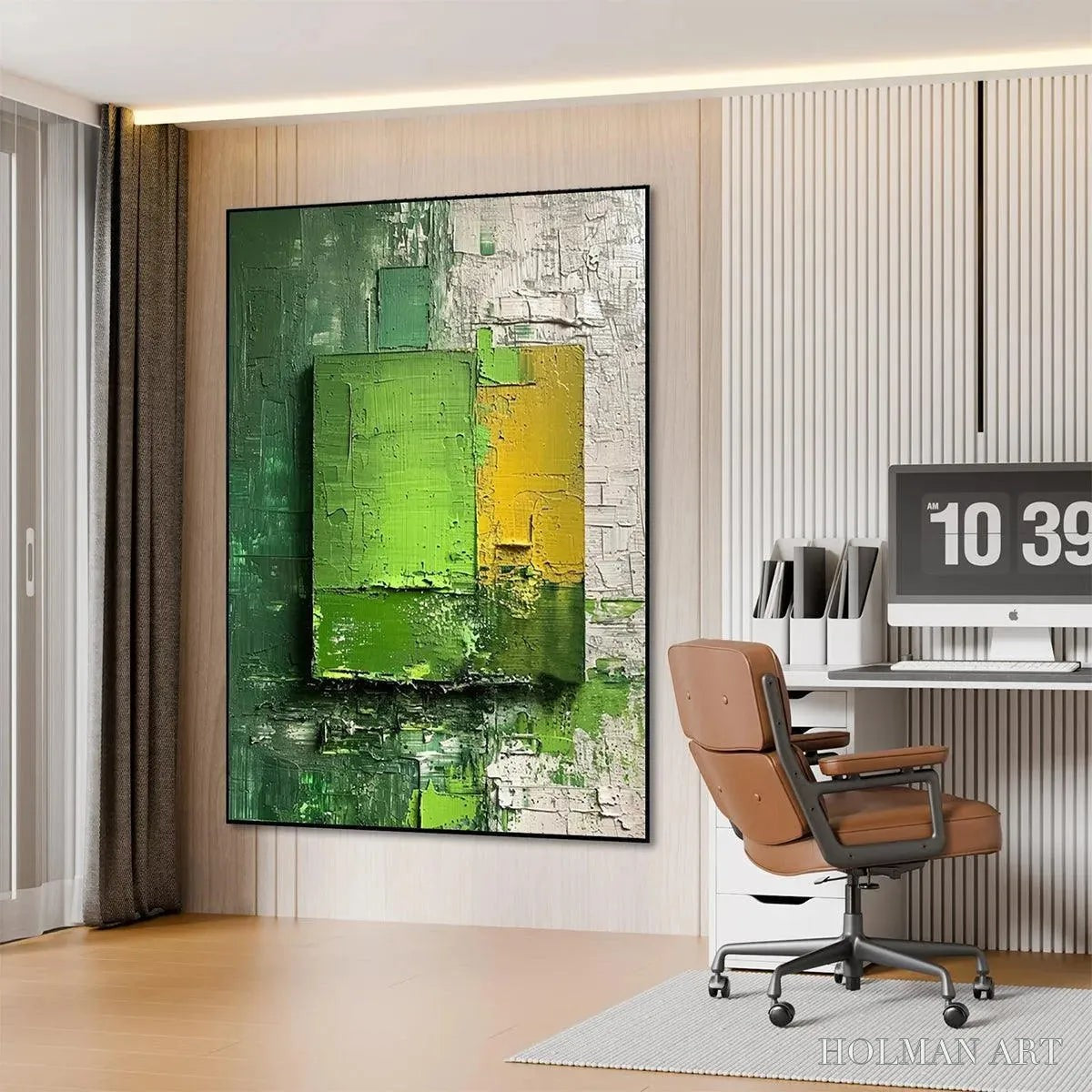 HOLMAN ART Green and Yellow Textured Blocks – Impasto Abstract Painting, Vertical - image 6