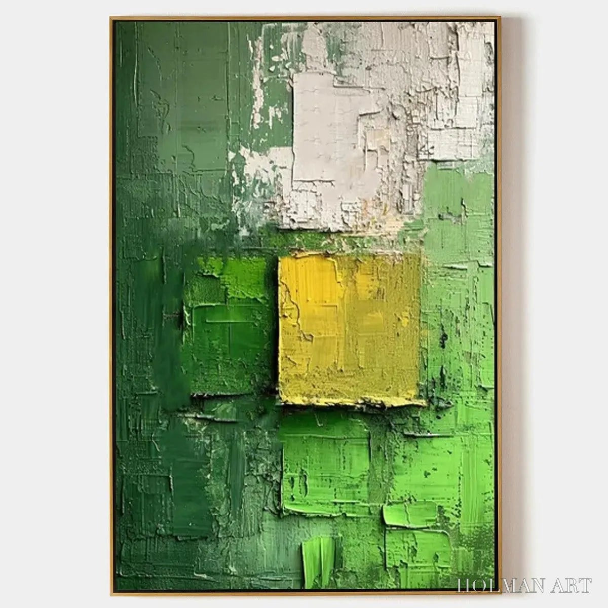 HOLMAN ART Textured Green and Yellow – Textured Abstract Painting, Vertical - image 1