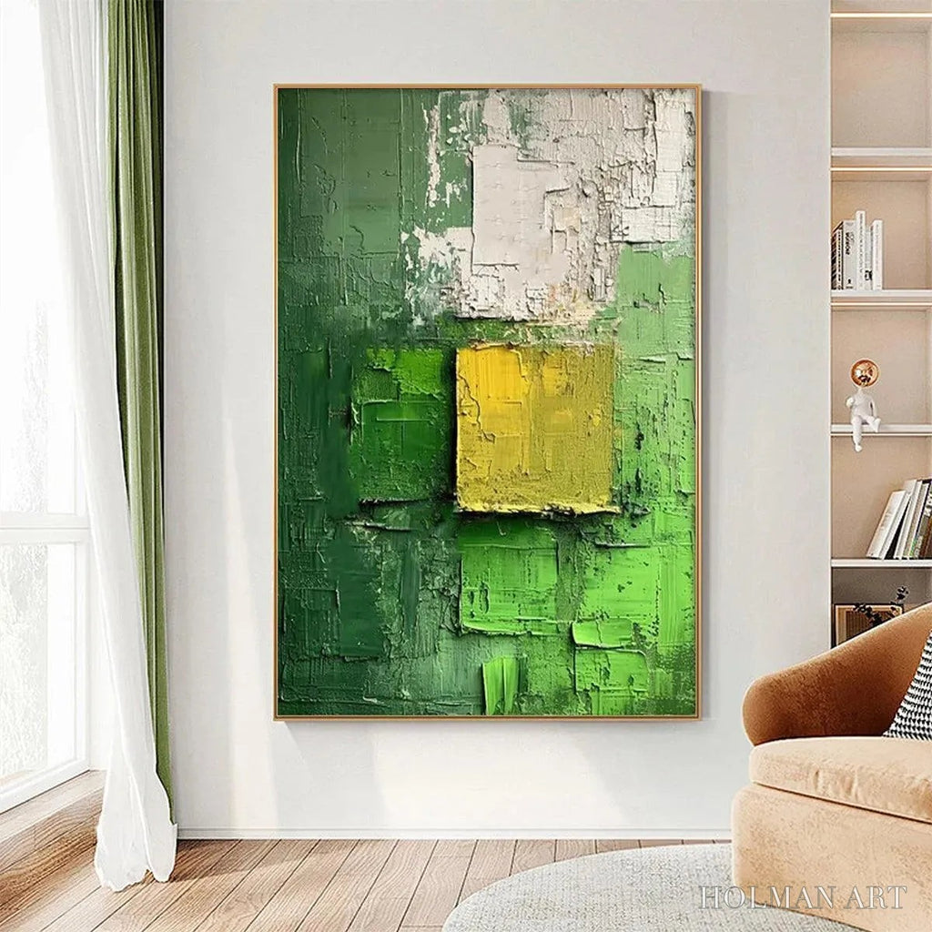 HOLMAN ART Textured Green and Yellow – Textured Abstract Painting, Vertical - image 2