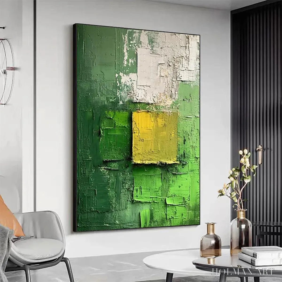 HOLMAN ART Textured Green and Yellow – Textured Abstract Painting, Vertical - image 3