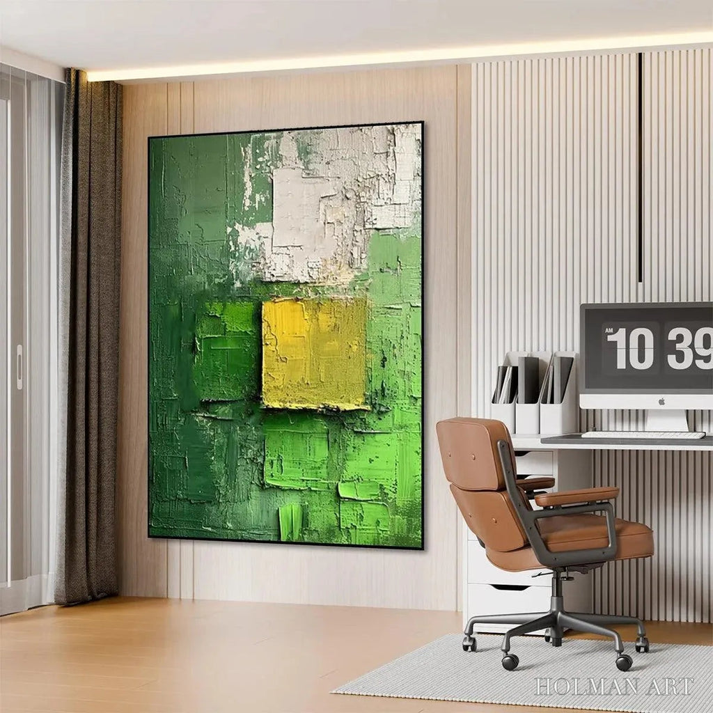 HOLMAN ART Textured Green and Yellow – Textured Abstract Painting, Vertical - image 5