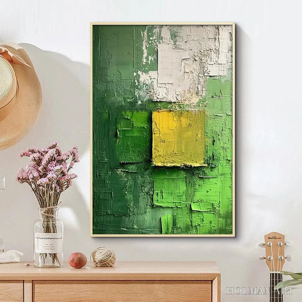 HOLMAN ART Textured Green and Yellow – Textured Abstract Painting, Vertical - image 6