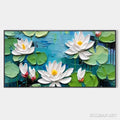HOLMAN ART Serene Lotus Pond – Textured Impasto Water Lilies Painting, Horizontal - image 1
