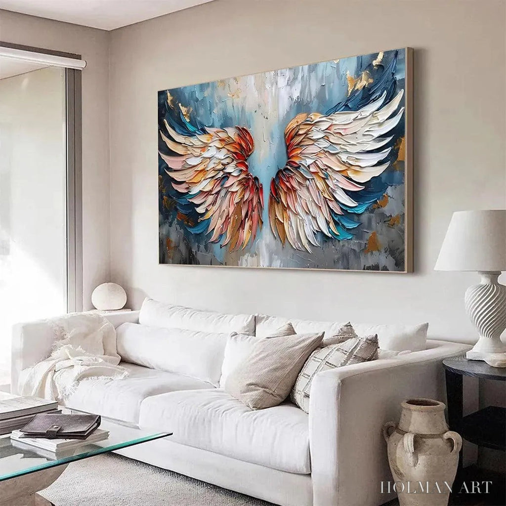 HOLMAN ART Angel Wings – Textured Impasto Angel Wings Painting in Colorful Hues - image 4