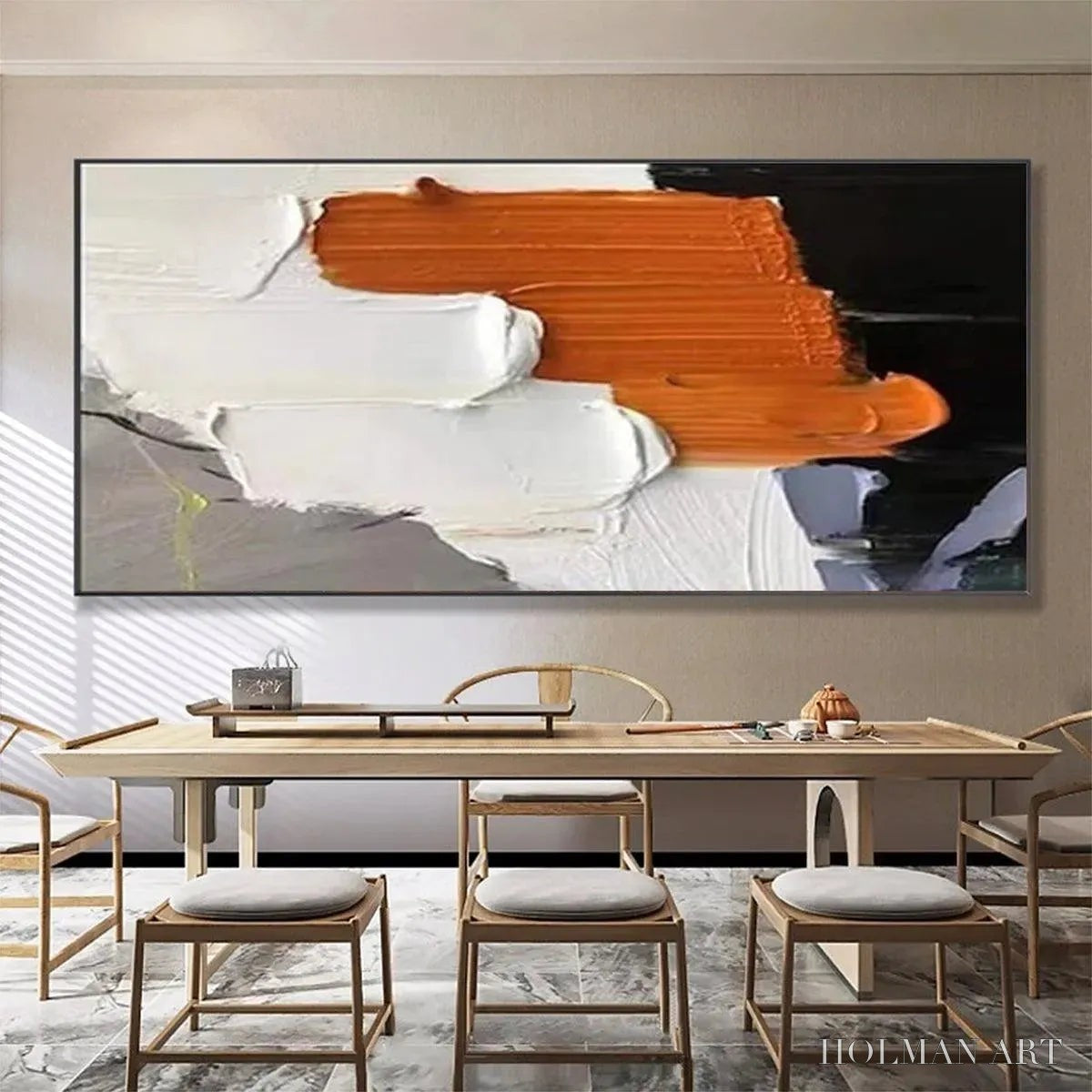 HOLMAN ART Orange Burst – Textured Abstract Painting in Orange, White, and Black - image 2