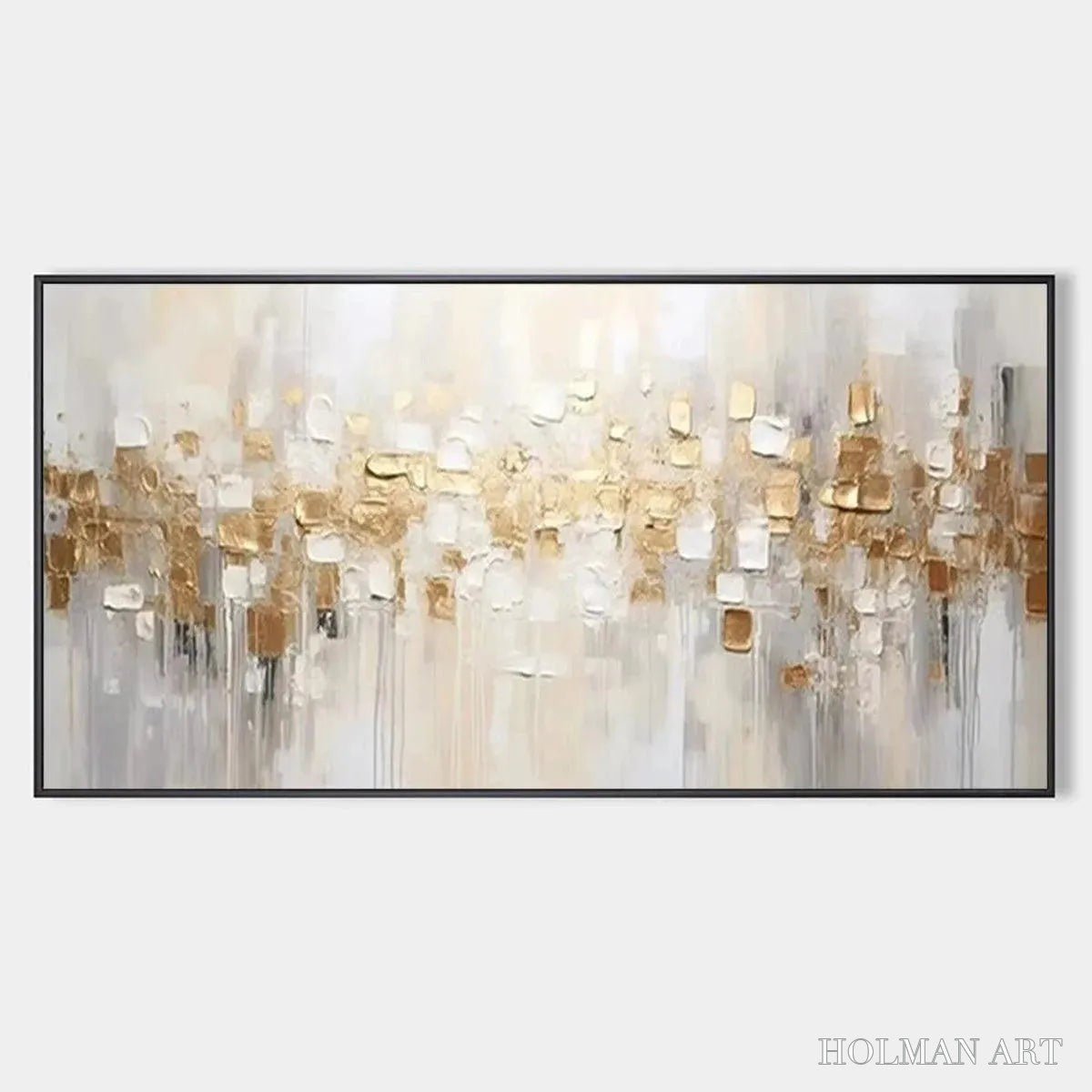 HOLMAN ART Golden Abstract – Textured Gold and White Abstract Painting - image 1