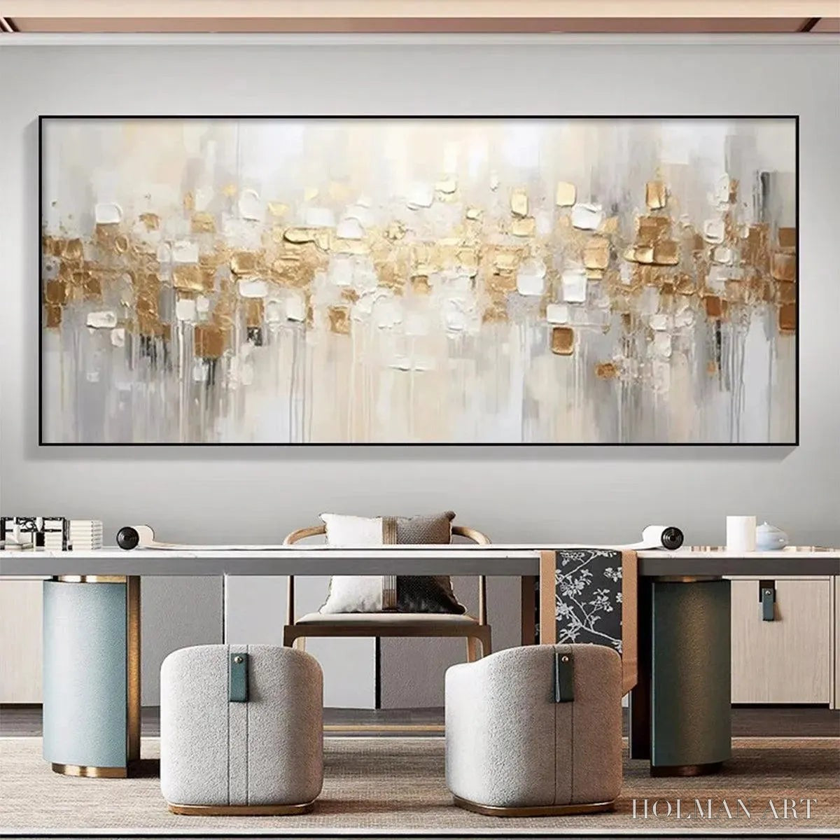 HOLMAN ART Golden Abstract – Textured Gold and White Abstract Painting - image 2