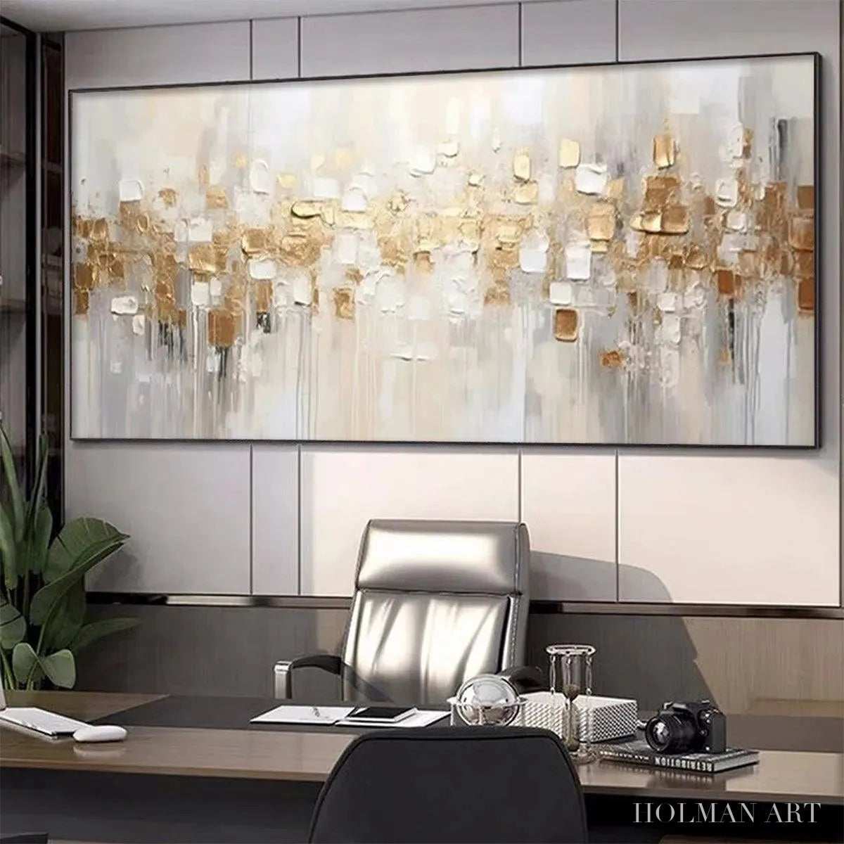 HOLMAN ART Golden Abstract – Textured Gold and White Abstract Painting - image 4