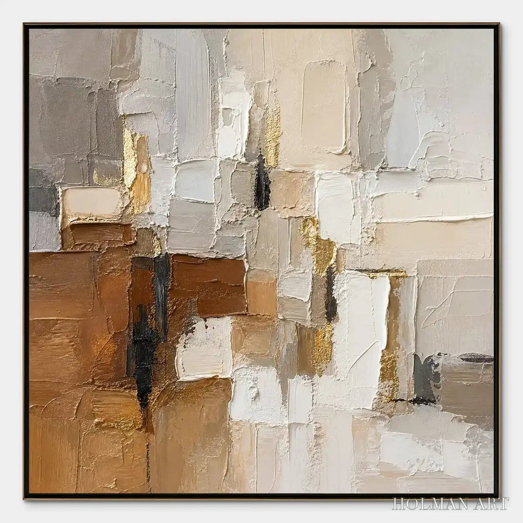 HOLMAN ART Soft Cubes – Neutral Cubist Abstract Oil Painting - image 1