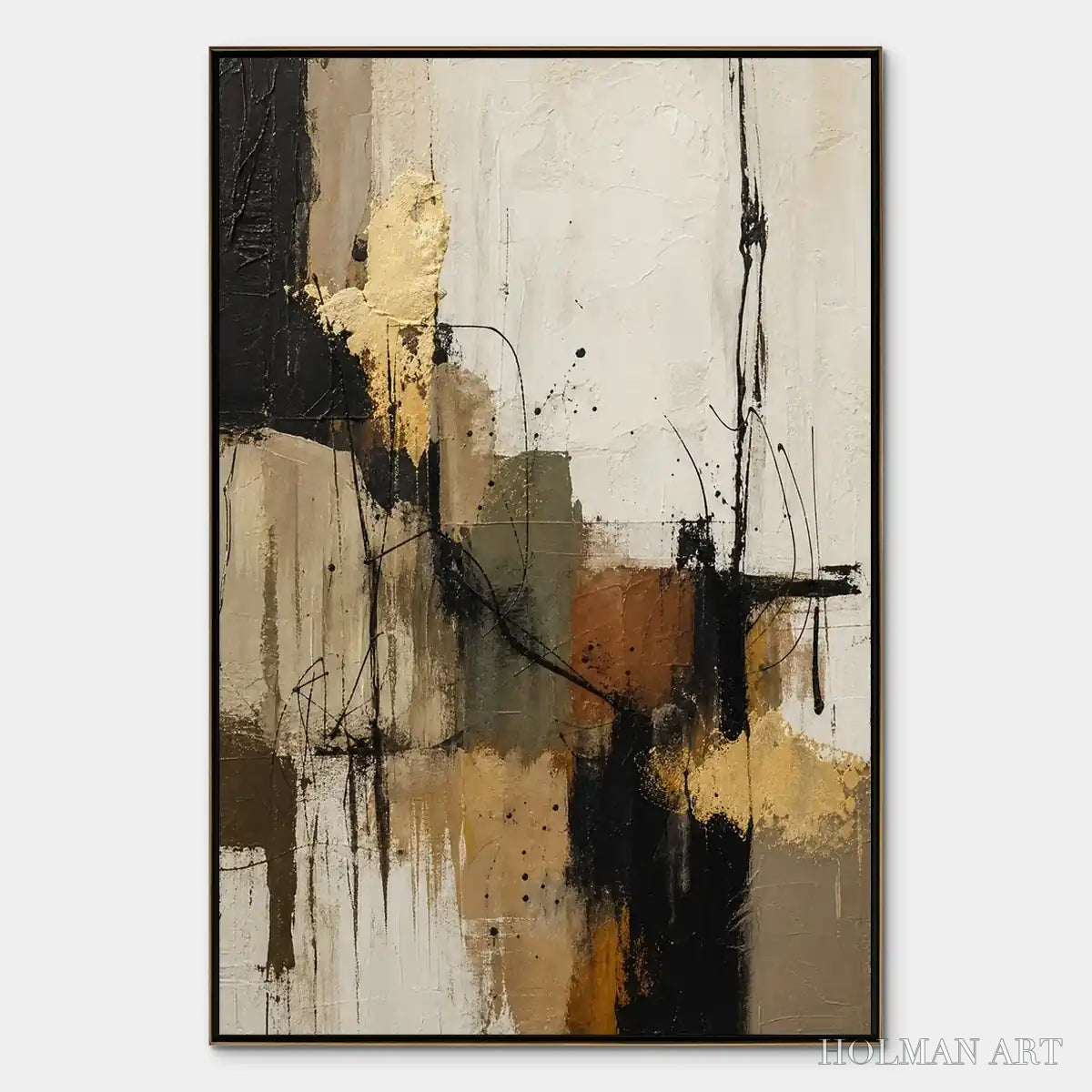 HOLMAN ART Gold Thread – Black Gold Linear Abstract - image 1