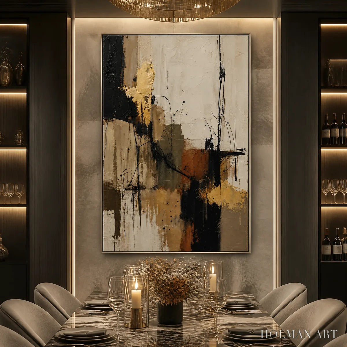 HOLMAN ART Gold Thread – Black Gold Linear Abstract - image 2