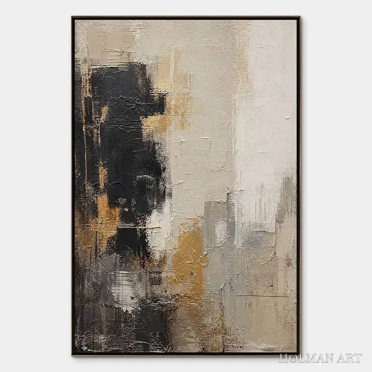 HOLMAN ART Gilded Contrast – Black White Gold Abstract Painting - image 1